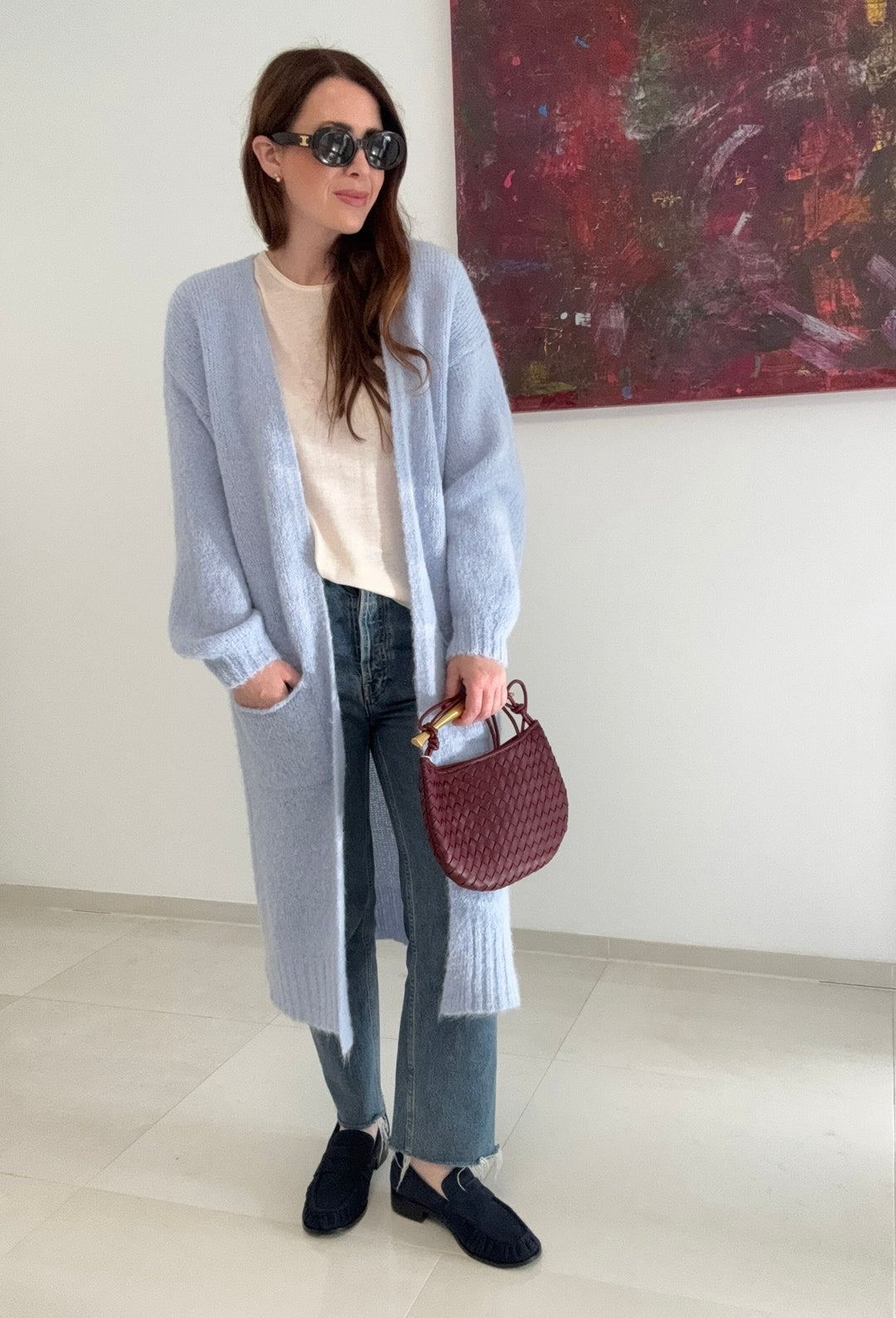Maxi-Strickjacke - Hellblau