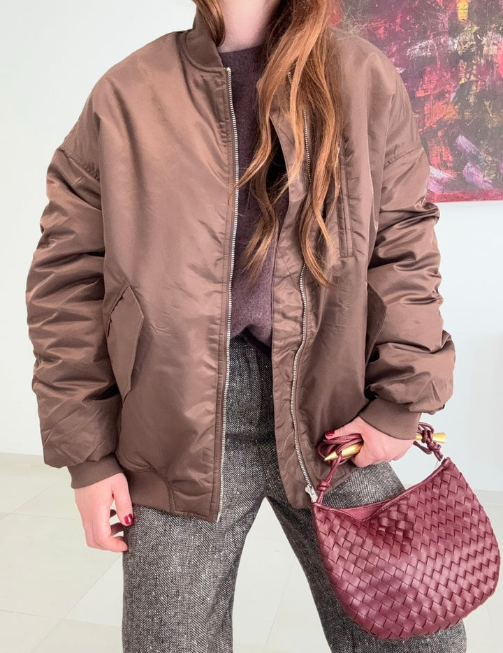 Bomberjacke mit Print - Schokobraun