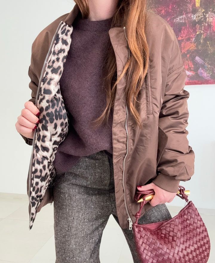 Bomberjacke mit Print - Schokobraun