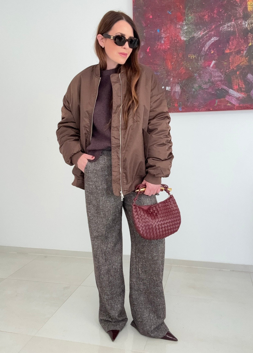 Bomberjacke mit Print - Schokobraun