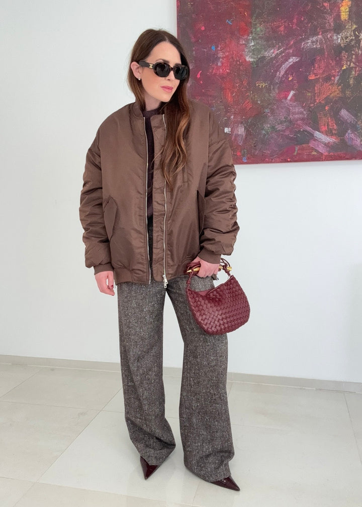 Bomberjacke mit Print - Schokobraun