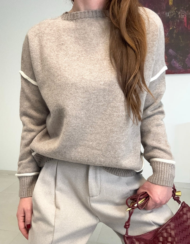 Pullover mit Streifen - Beige