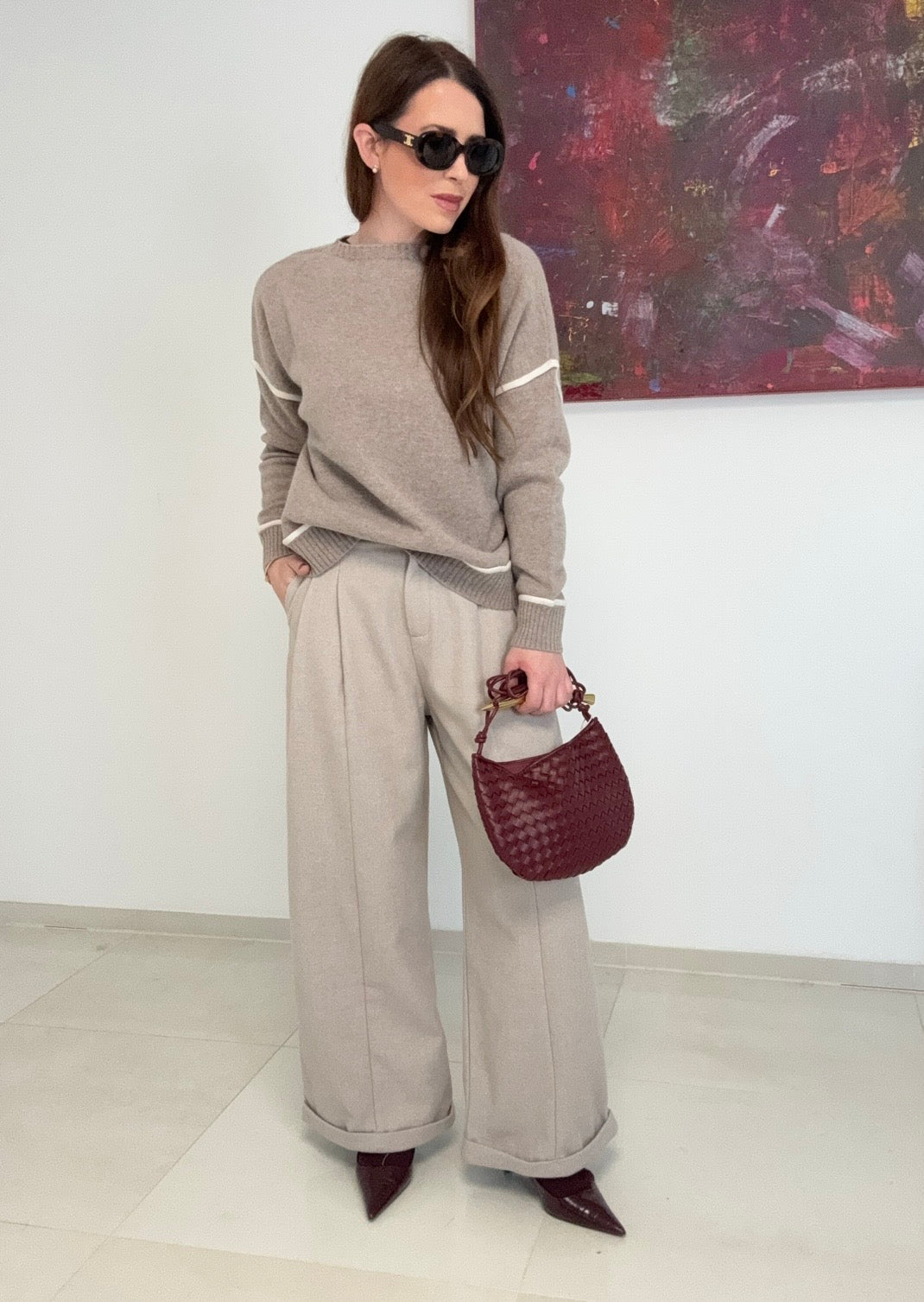 Weite Stoffhose - Beige