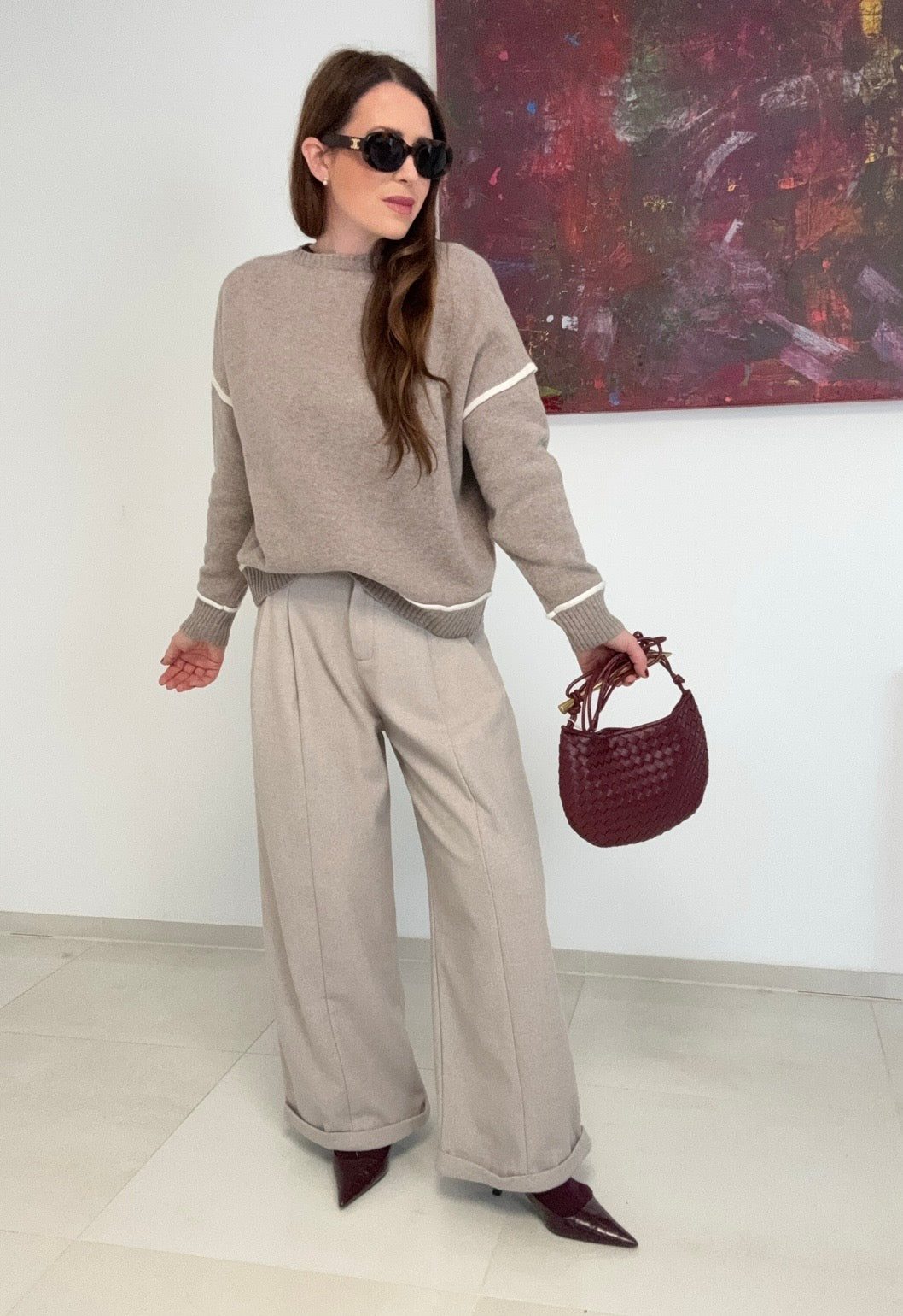 Weite Stoffhose - Beige