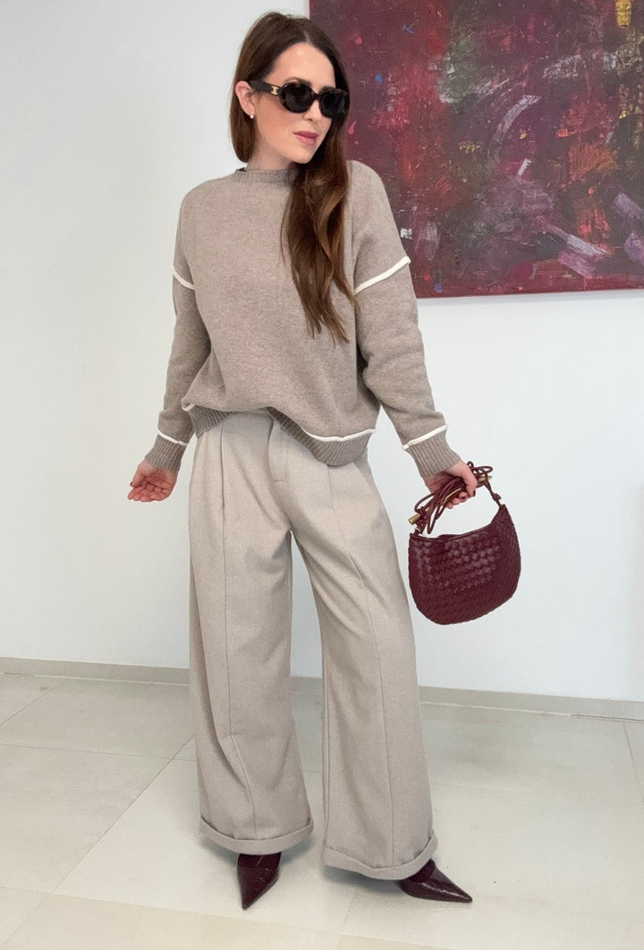 Weite Stoffhose - Beige