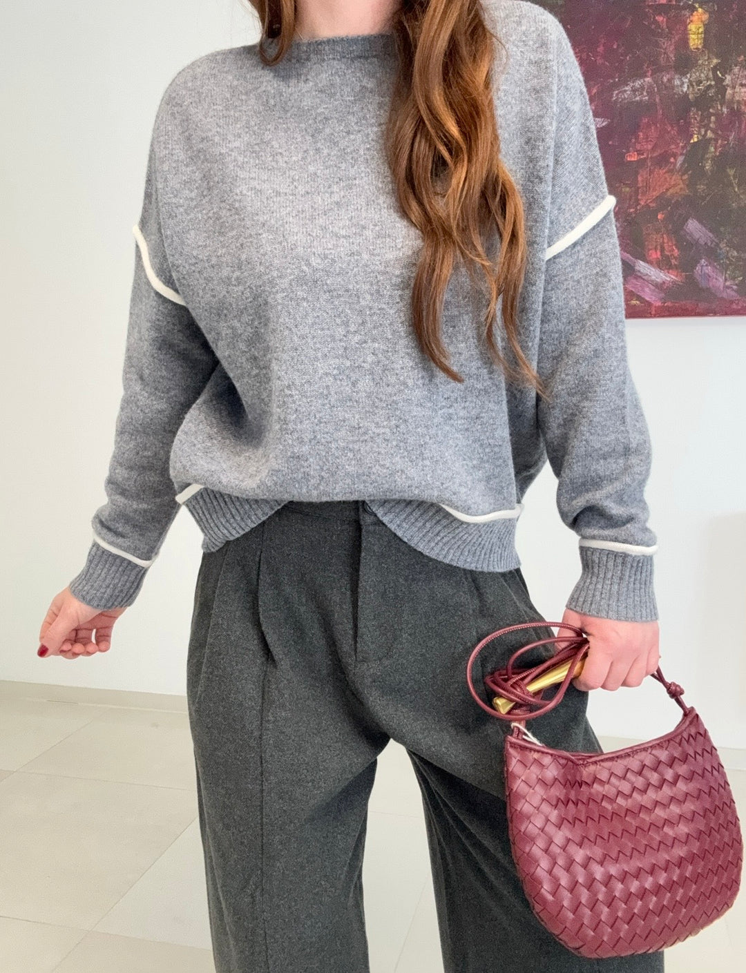 Pullover mit Streifen - Grau