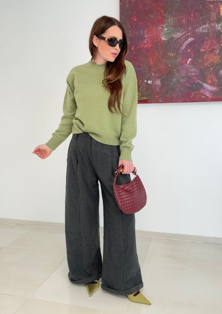 100% Wollpullover - Grün