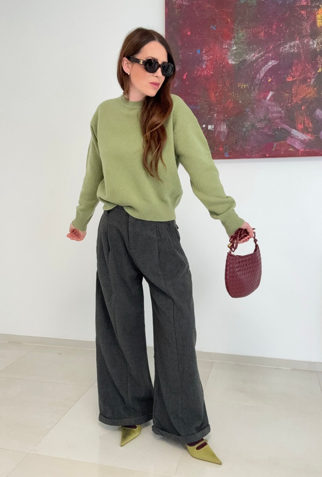 100% Wollpullover - Grün