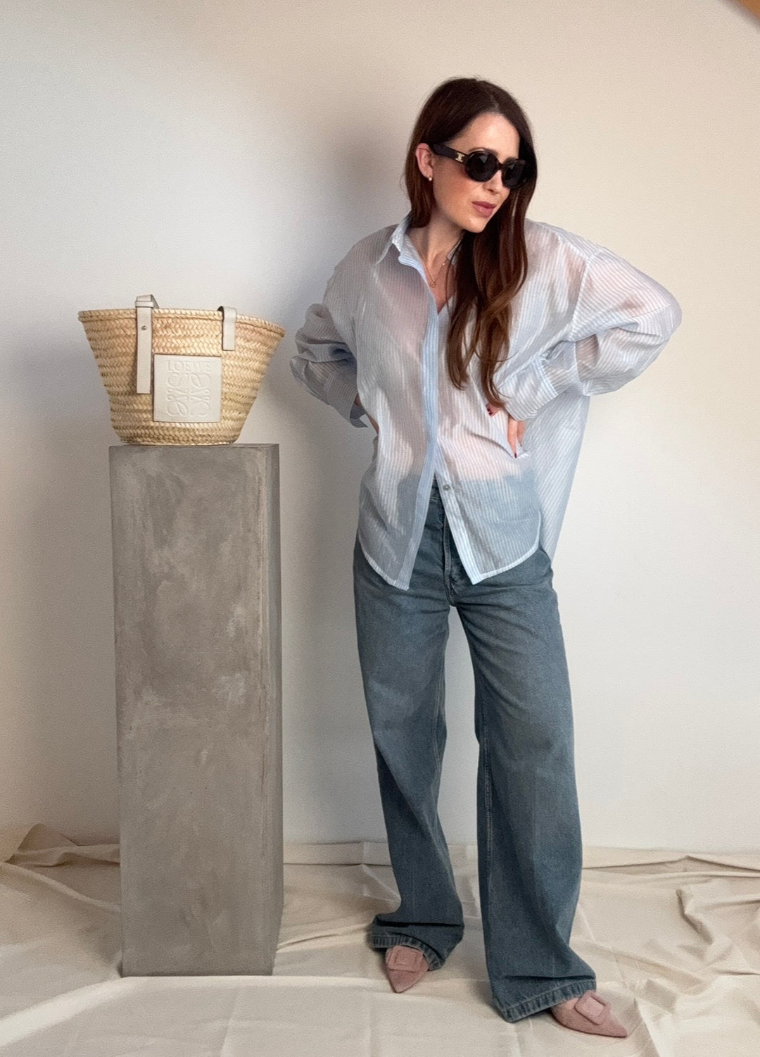 Oversize Bluse mit Streifen - Hellblau