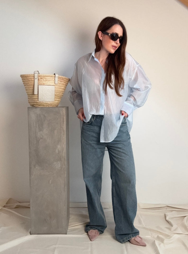 Oversize Bluse mit Streifen - Hellblau