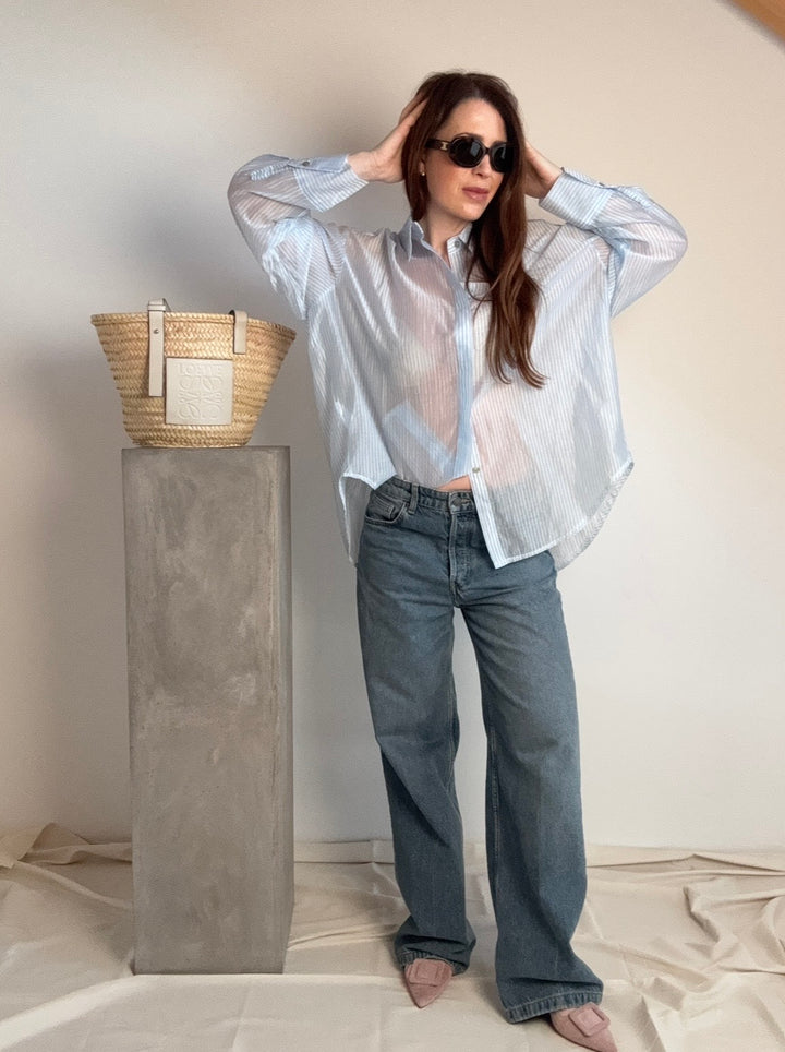 Oversize Bluse mit Streifen - Hellblau