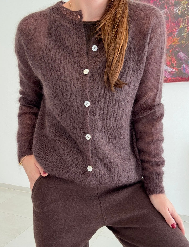 Dünne Mohair-Strickjacke - Braun