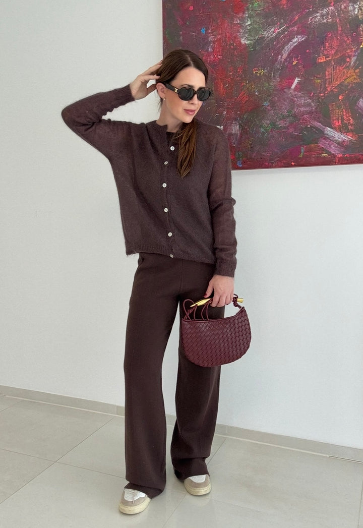 Dünne Mohair-Strickjacke - Braun