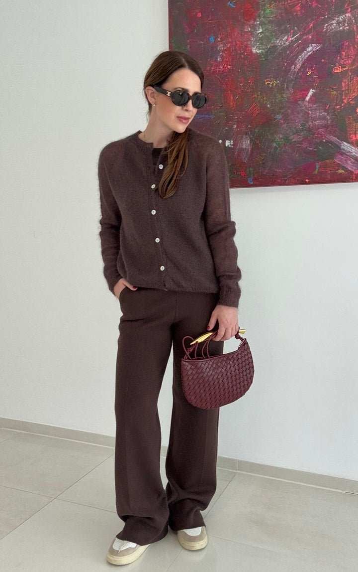 Dünne Mohair-Strickjacke - Braun