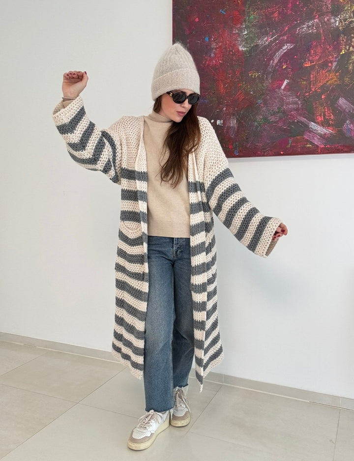 Gestreifter Cardigan - Grau