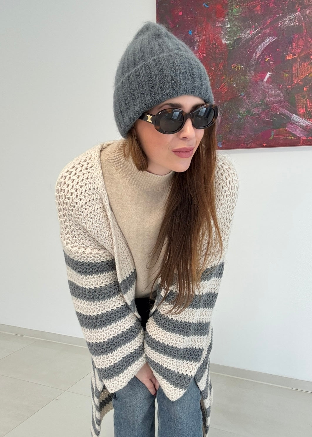 Mütze aus Mohair - Grau