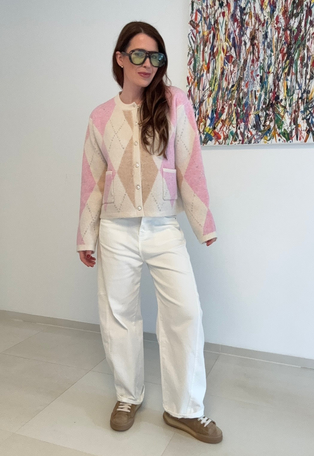 Cardigan mit Rauten - Rosa