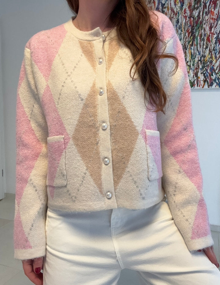 Cardigan mit Rauten - Rosa