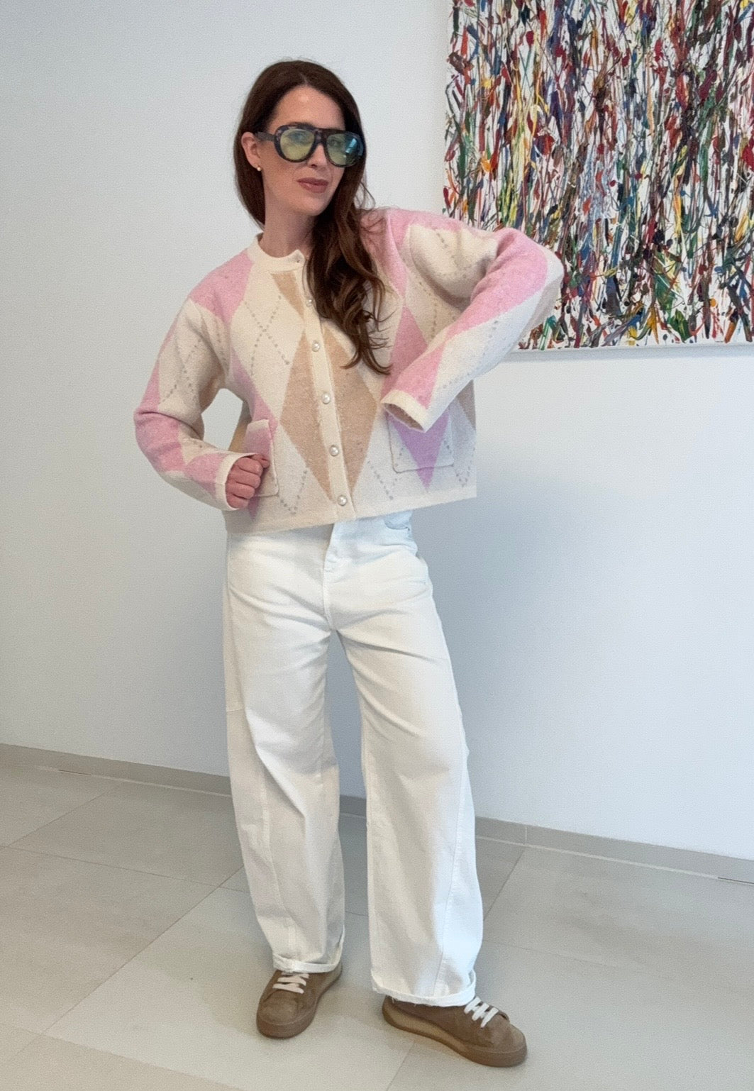 Cardigan mit Rauten - Rosa