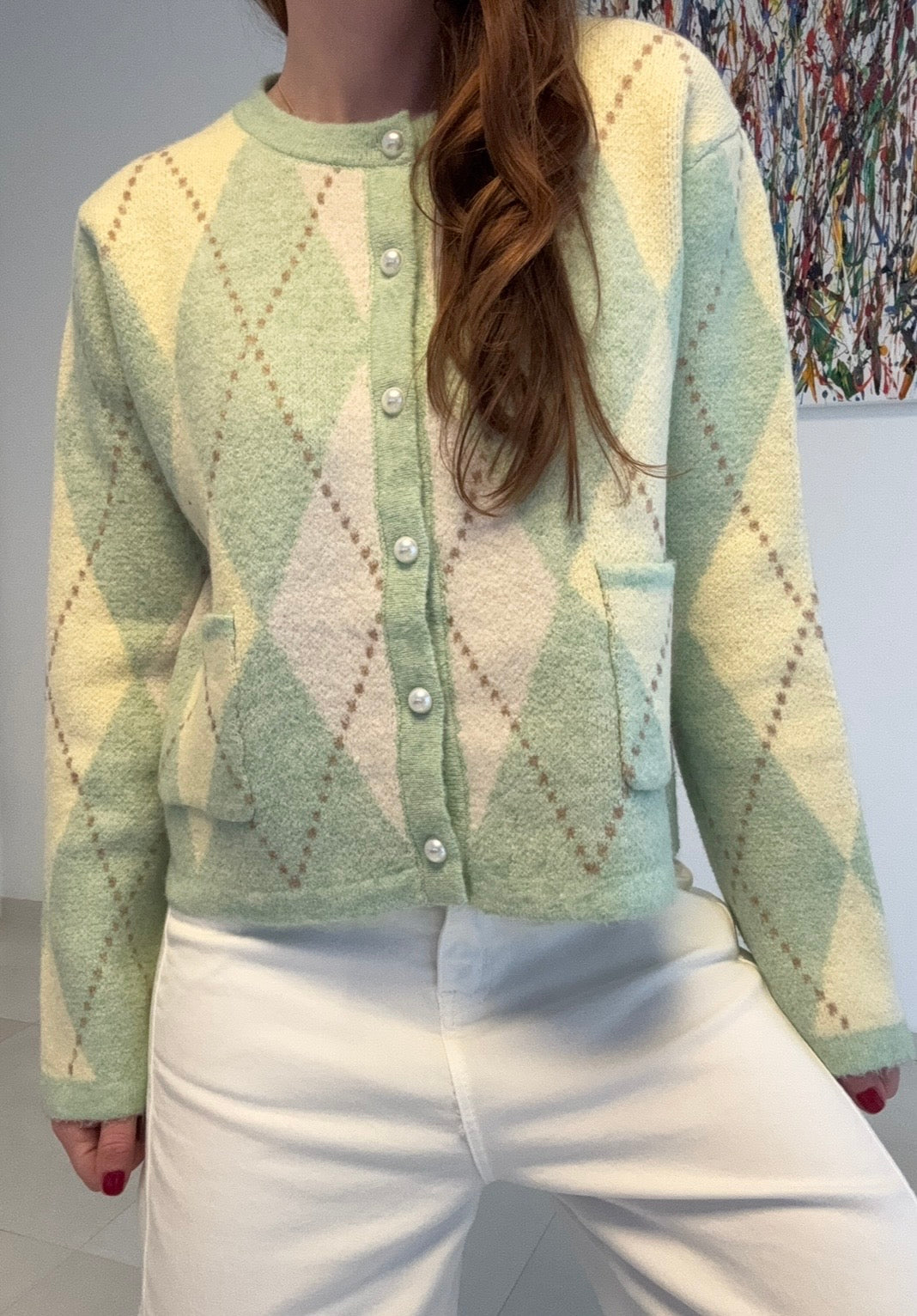 Cardigan mit Rauten - Gelb/Grün