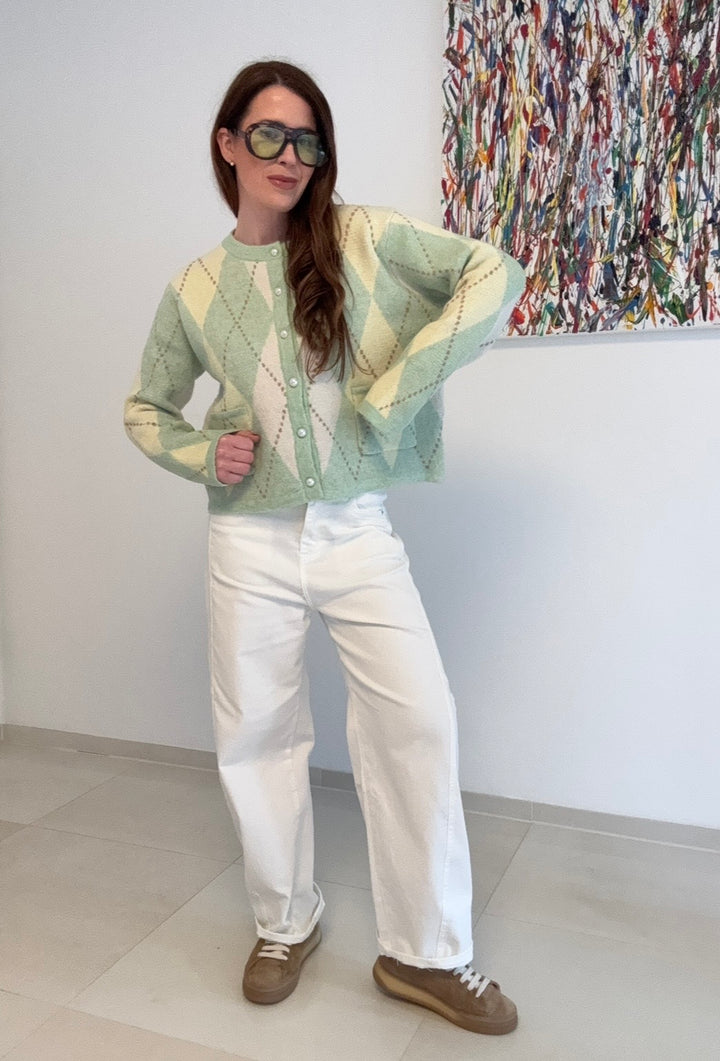 Cardigan mit Rauten - Gelb/Grün