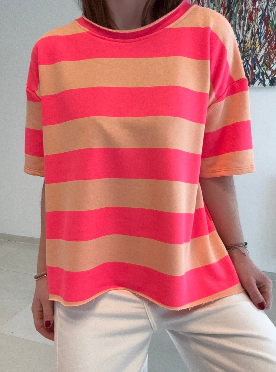 Gestreiftes Shirt - zartes Orange