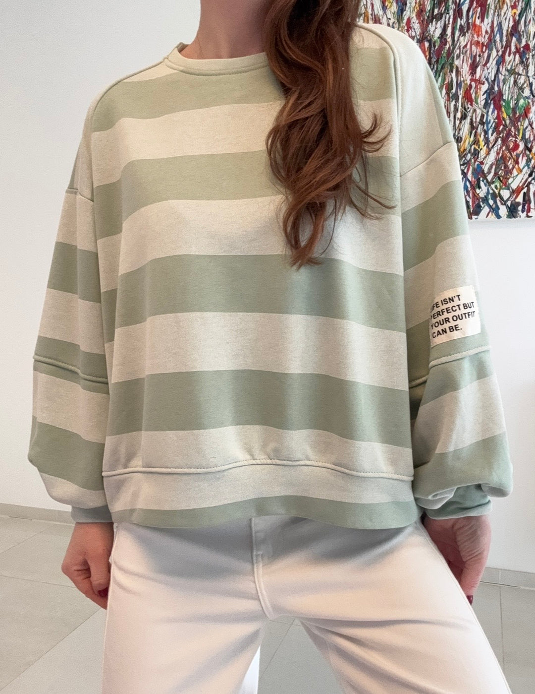 Gestreifter Sweater - Khaki