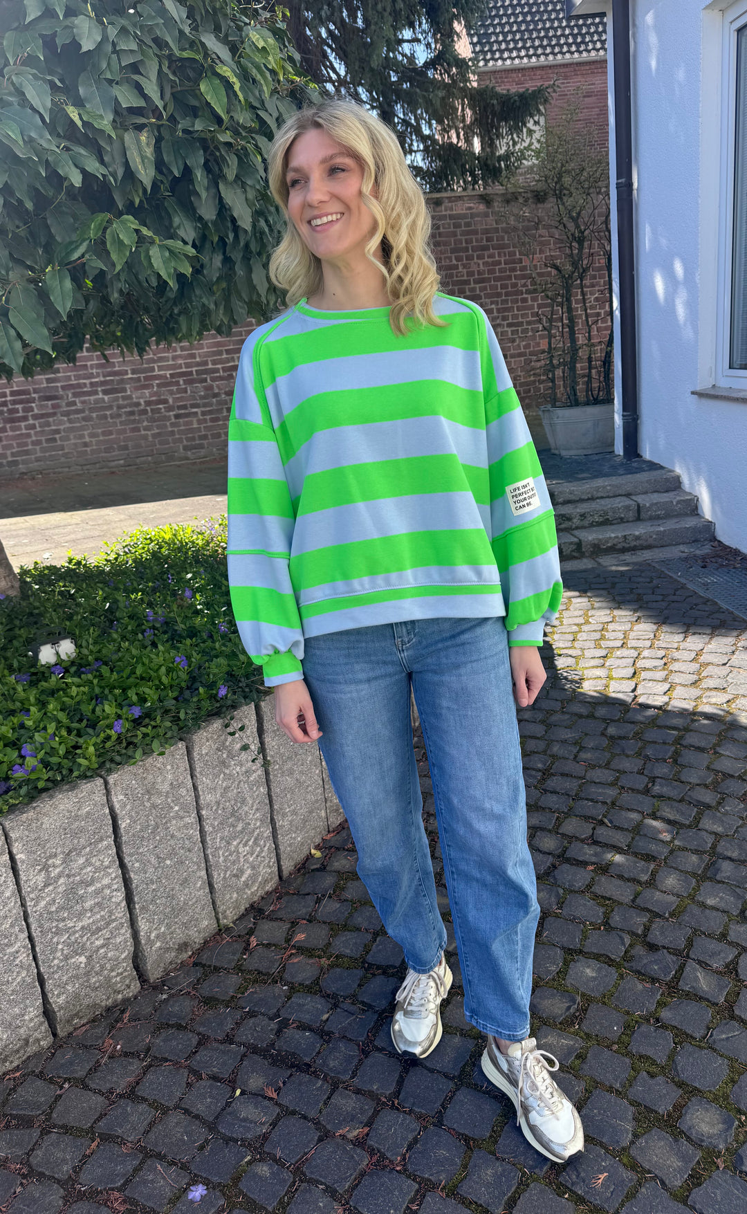 Gestreifter Sweater - Grün