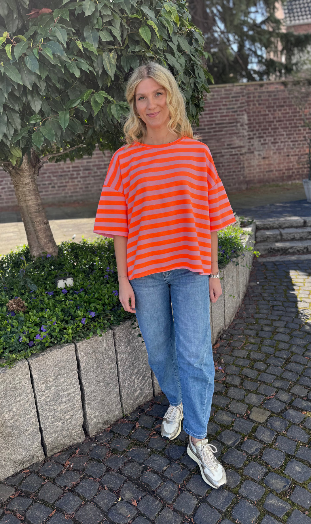 Sweatshirt gestreift - Orange