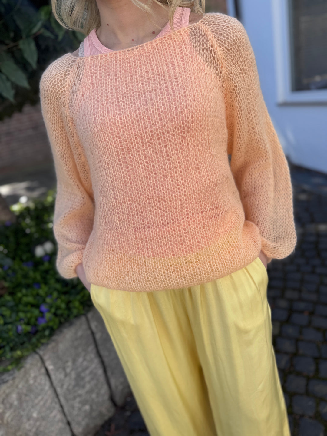 Grobstrickpullover - zartes Orange (langarm)