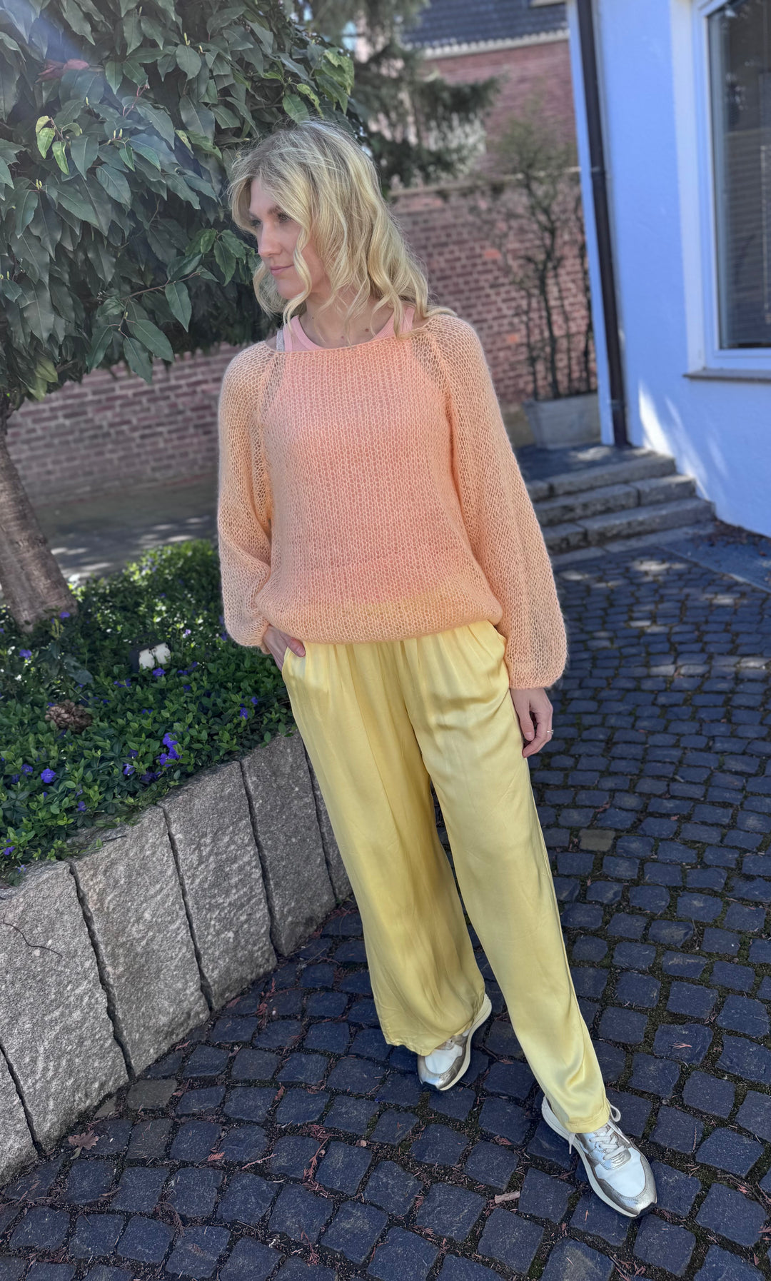Grobstrickpullover - zartes Orange (langarm)