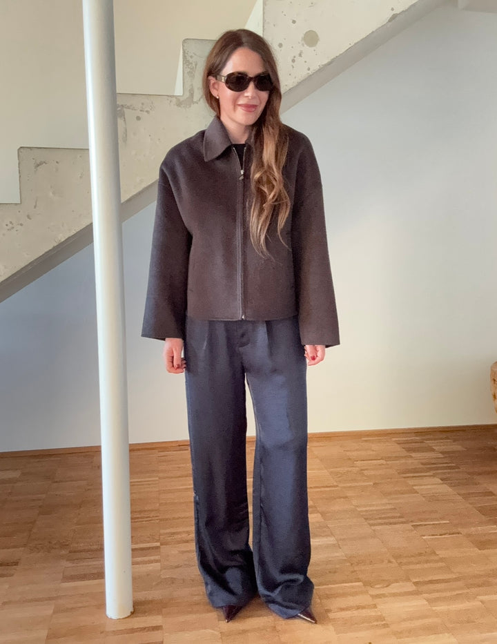 Wolljacke mit Reißverschluss - Mokka