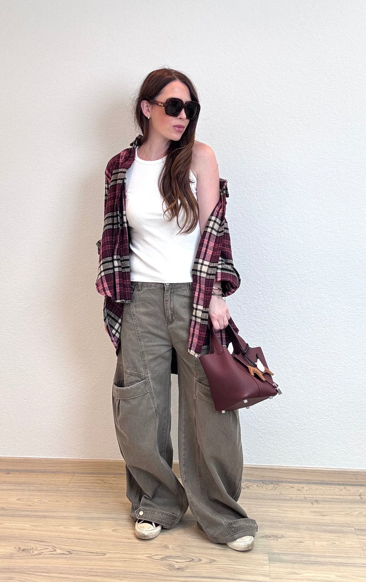 Wide-Leg Cargo-Hose - Taupe
