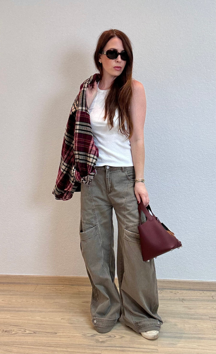 Wide-Leg Cargo-Hose - Taupe