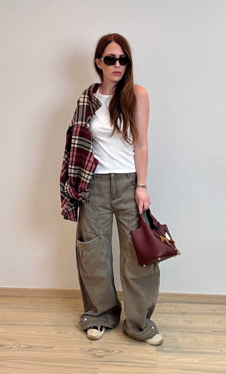 Wide-Leg Cargo-Hose - Taupe