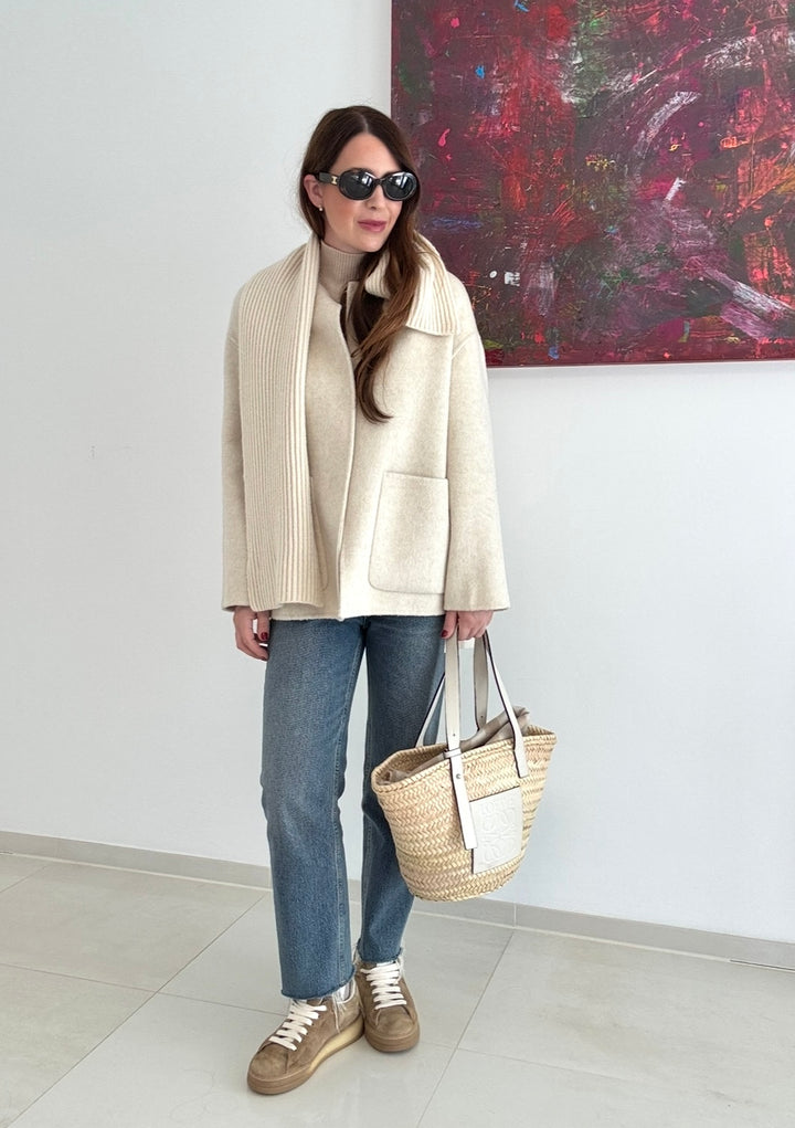 JACKE AUS 100% WOLLE - HANDGEFERTIGTER (Creme)