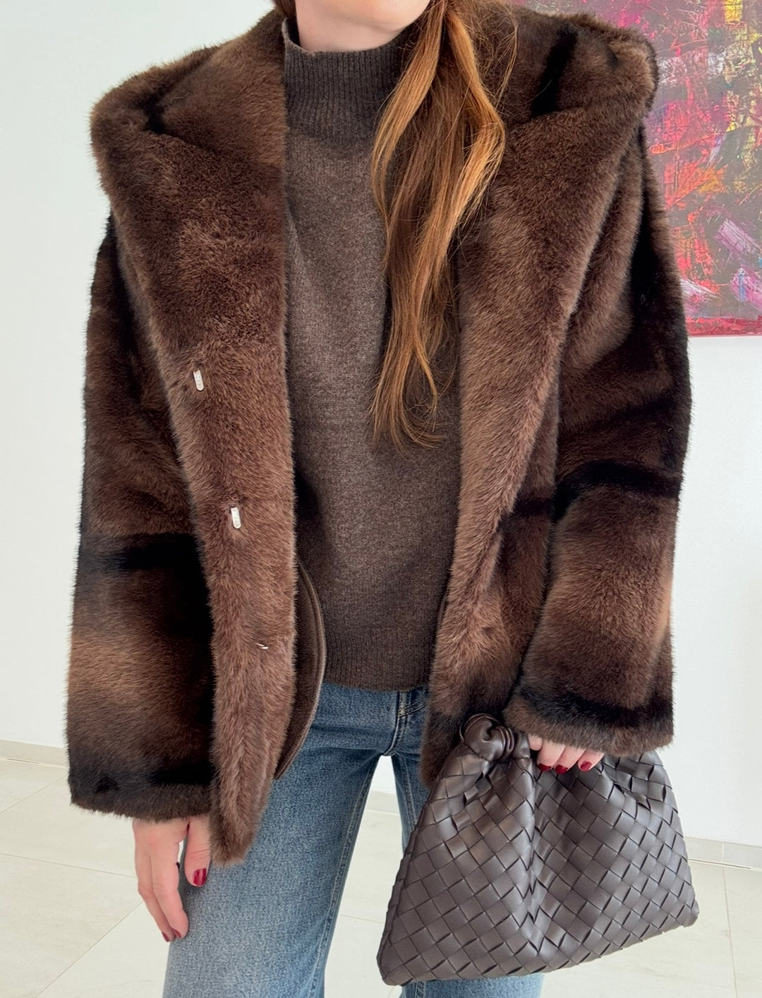 Fake-Fell-Jacke - Braun