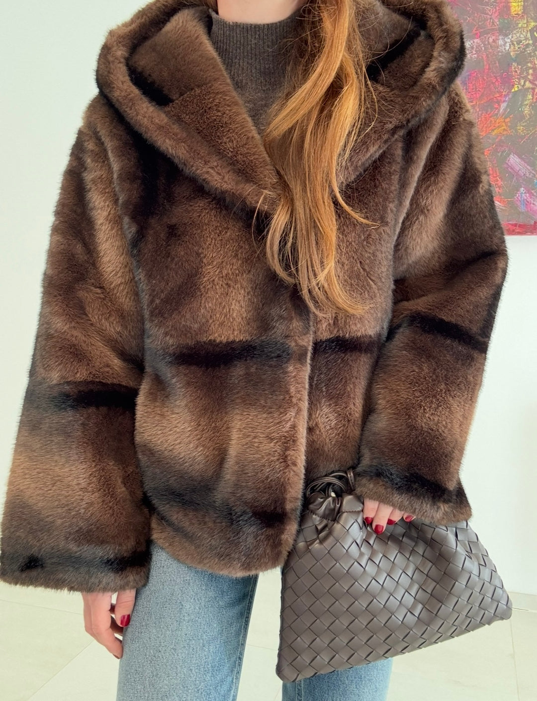 Fake-Fell-Jacke - Braun