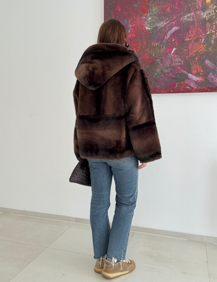 Fake-Fell-Jacke - Braun