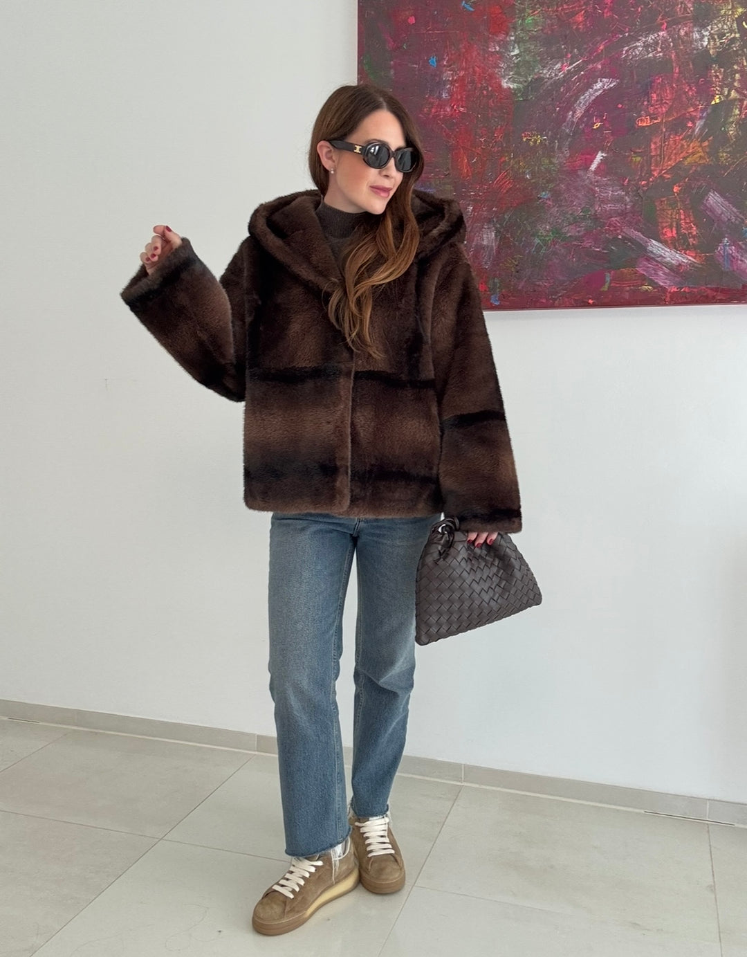 Fake-Fell-Jacke - Braun