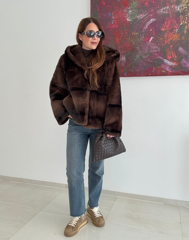 Fake-Fell-Jacke - Braun