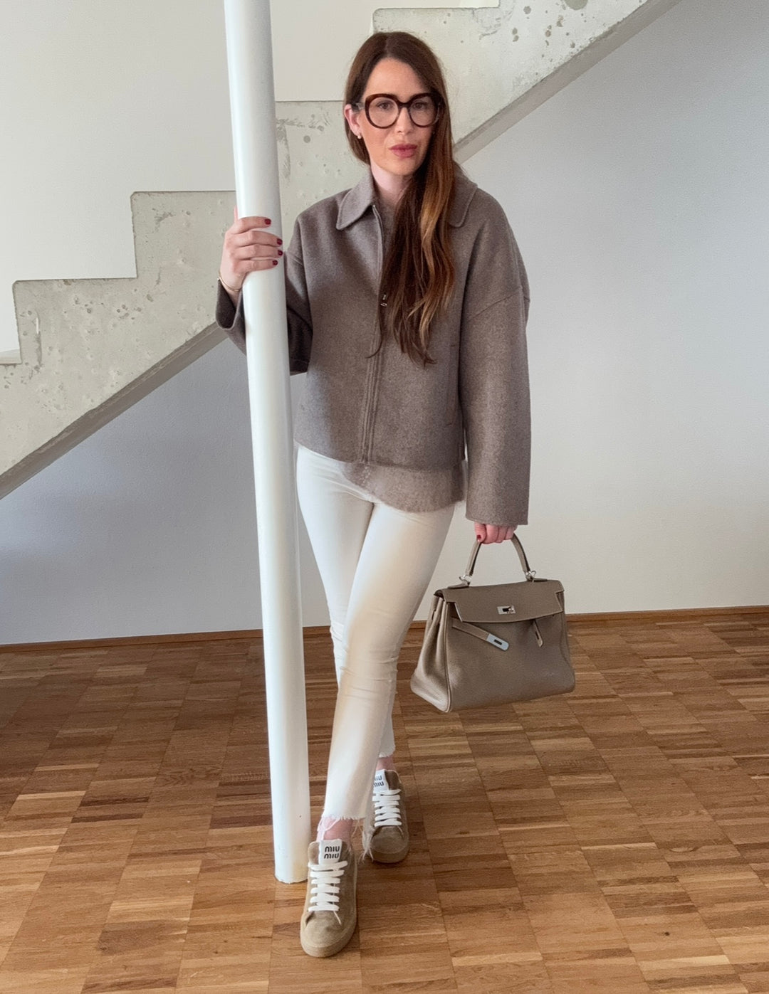 Wolljacke mit Reißverschluss - Taupe