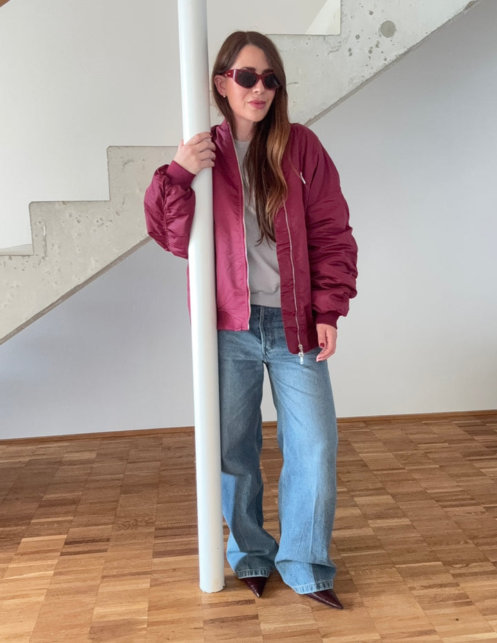 Bomberjacke mit Print - Burgunder