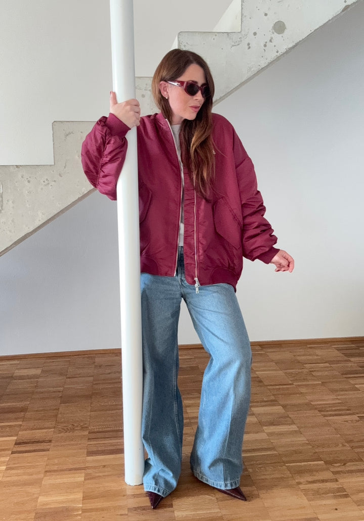 Bomberjacke mit Print - Burgunder