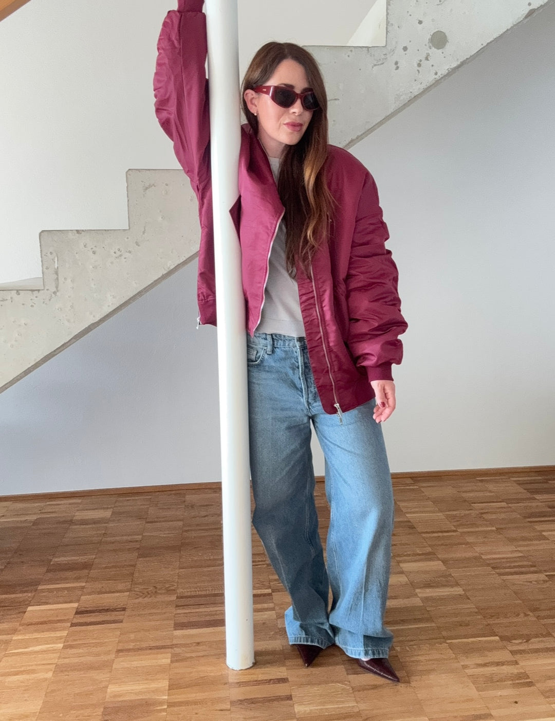 Bomberjacke mit Print - Burgunder