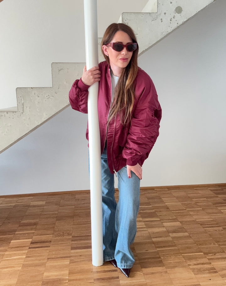 Bomberjacke mit Print - Burgunder