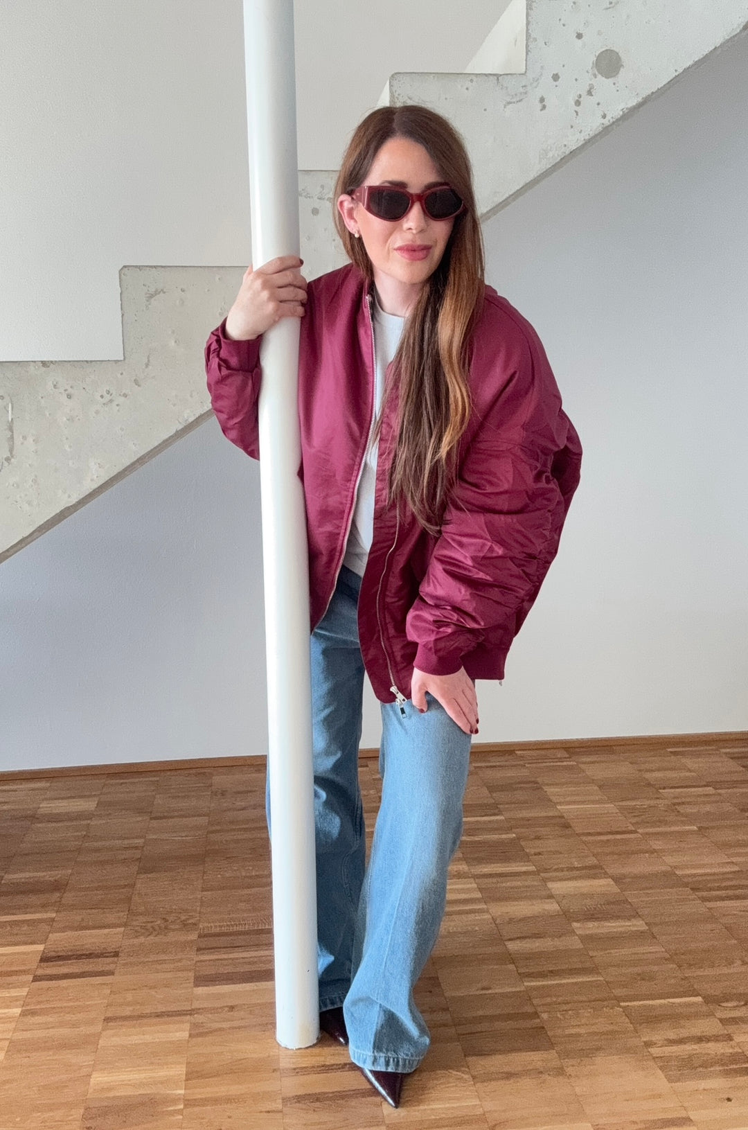 Bomberjacke mit Print - Burgunder
