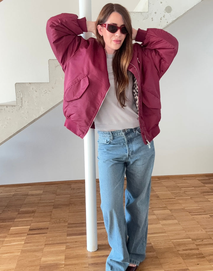 Bomberjacke mit Print - Burgunder