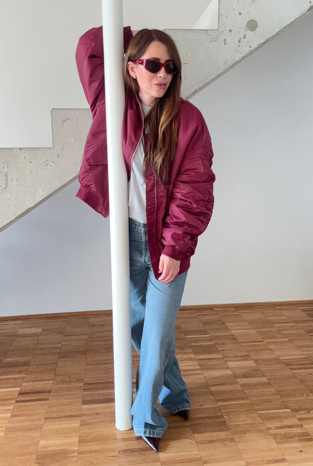 Bomberjacke mit Print - Burgunder