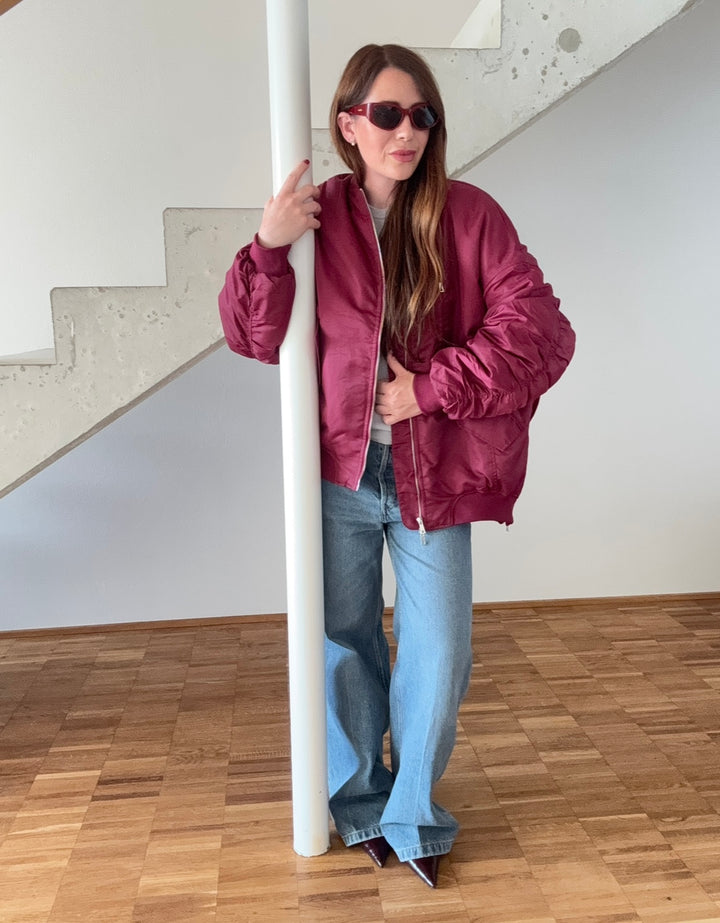 Bomberjacke mit Print - Burgunder